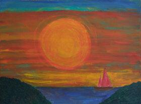 Sailing into hot sunset