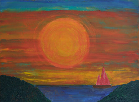 Sailing into hot sunset